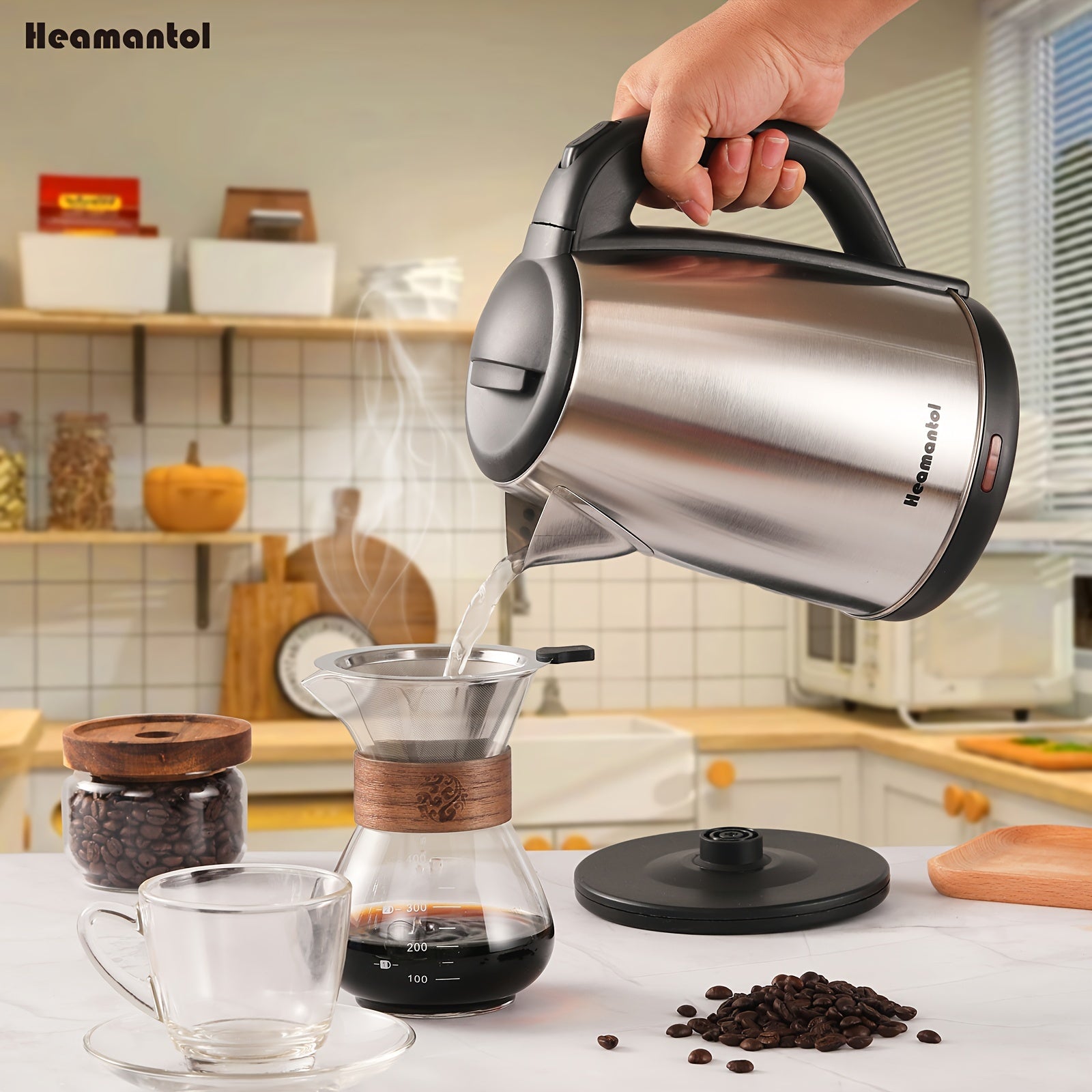 Electric Kettle 1.8L – Hot Water Boiler & Tea Kettle with Auto Shut-Off, Boil-Dry Protection, Stainless Steel Double Wall, BPA-Free, LED Indicator & Instant Heating Base