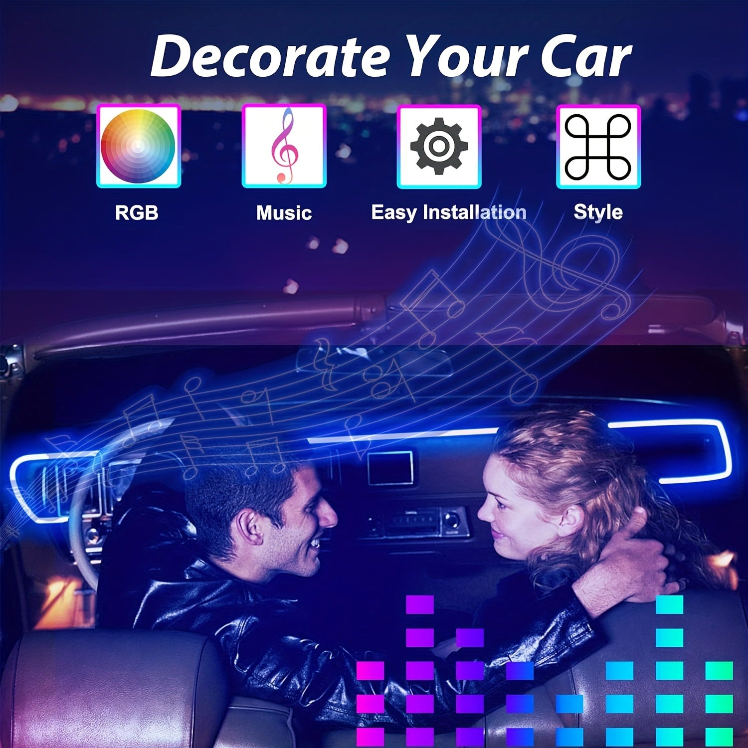 196-Inch RGB Car Interior LED Strip Lights – USB Ambient Lighting Kit with App Control, Fiber Optics & Music Sync for Door, Console & Dashboard