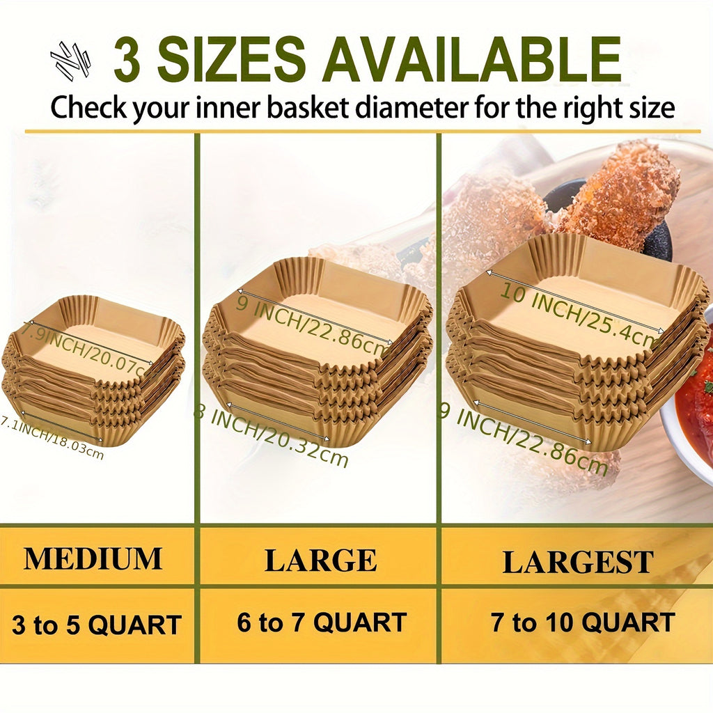 50pcs Square Wood Pulp Air Fryer Liners – Non-Stick, Waterproof & Oil-Proof Disposable Baking Tools for Basket, Tray & Oven Accessories