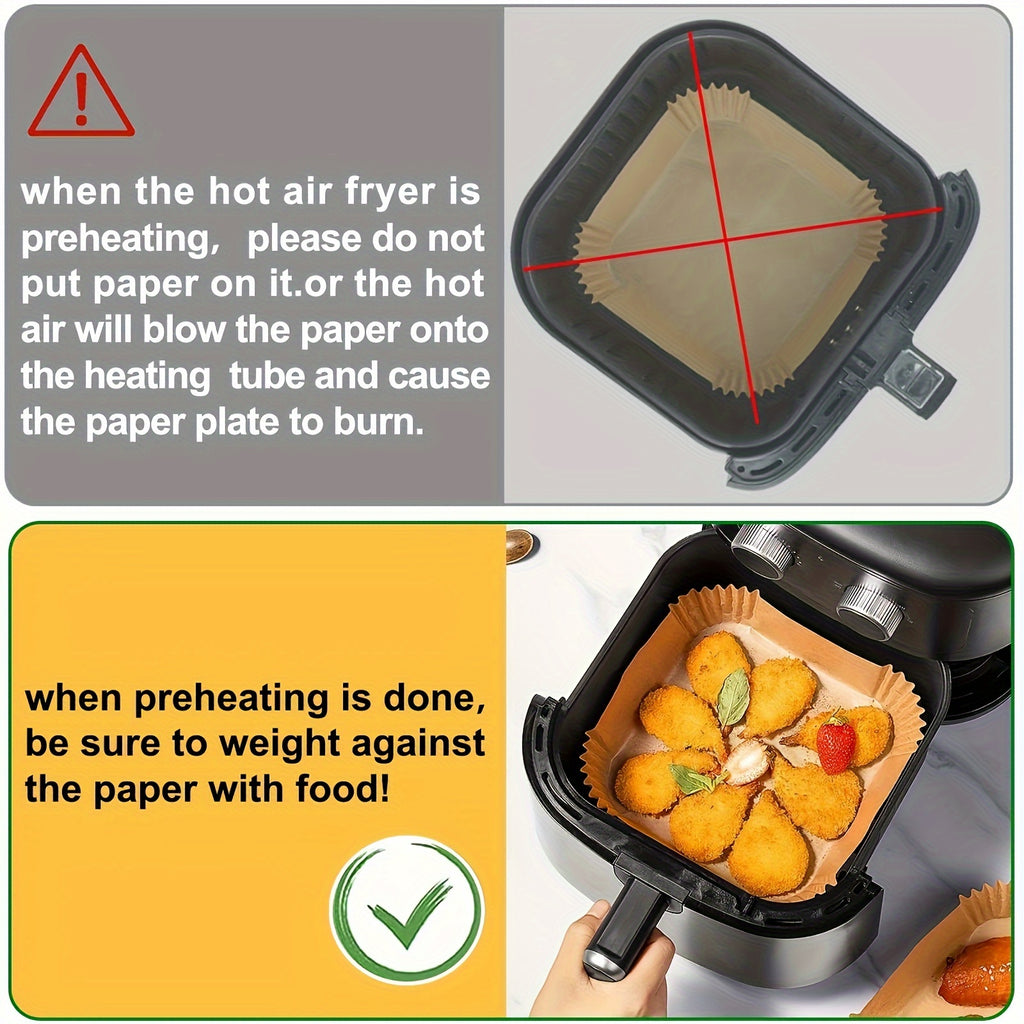 50pcs Square Wood Pulp Air Fryer Liners – Non-Stick, Waterproof & Oil-Proof Disposable Baking Tools for Basket, Tray & Oven Accessories