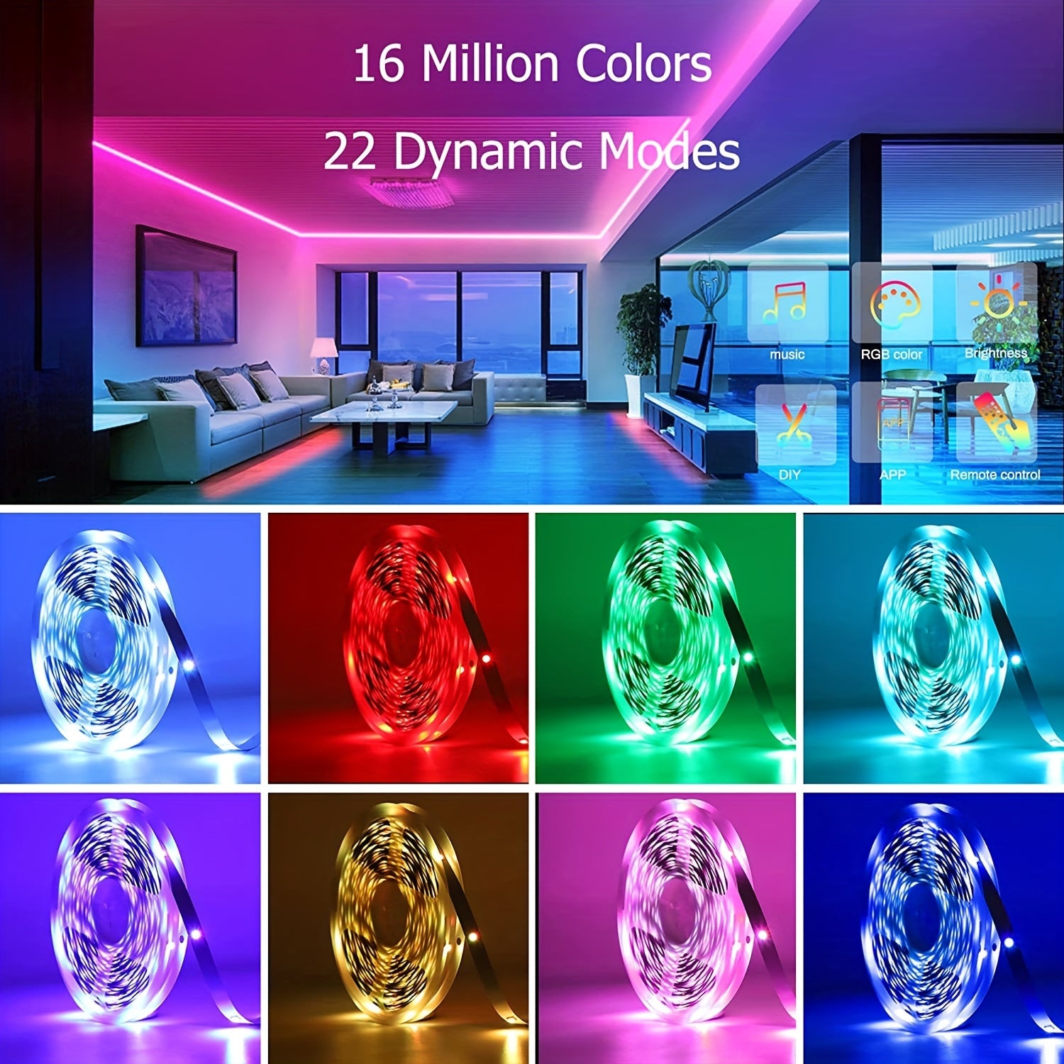 16.4/50/100ft RGB LED Strip Lights – Smart Rope Light with 44-Key Remote, Music Sync, Phone App Control, Color Changing LED Lights for Bedroom, Living Room & Party