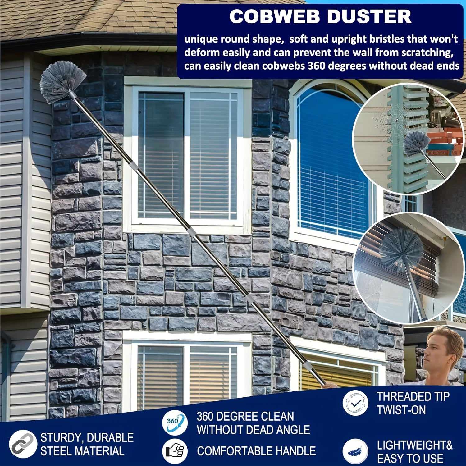 Window Cleaning Kit | Stainless Steel Squeegee, Scraper & Extendable Pole