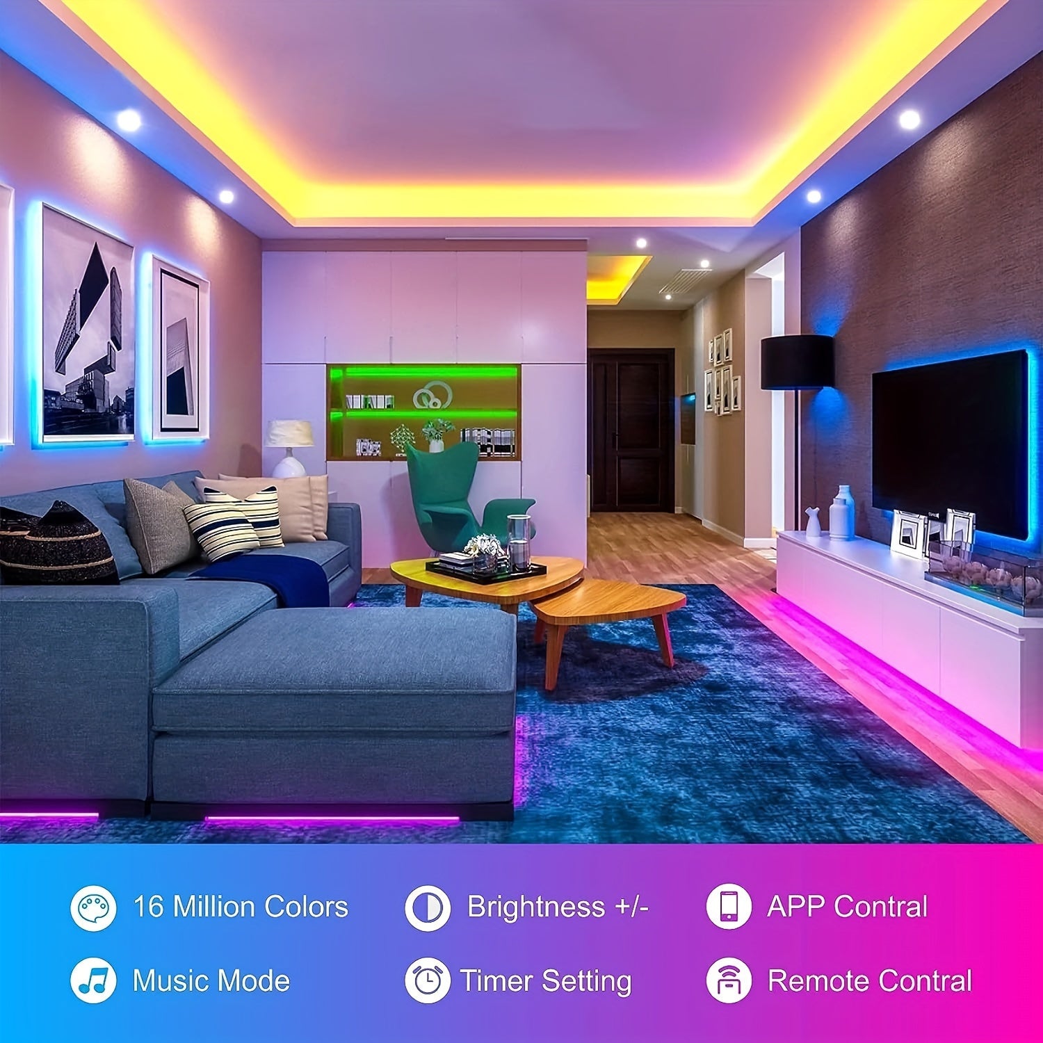 16.4/50/100ft RGB LED Strip Lights – Smart Rope Light with 44-Key Remote, Music Sync, Phone App Control, Color Changing LED Lights for Bedroom, Living Room & Party