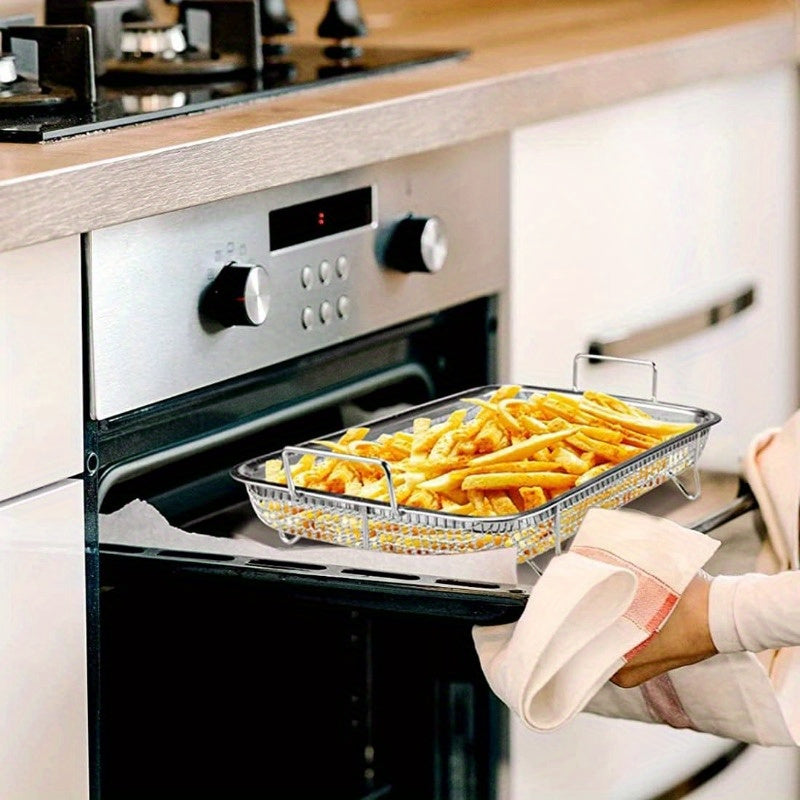 1pc Stainless Steel Fryer Basket – Oven Safe, Non-Stick Crisper Tray & Grill, Air Fryer & BBQ Essential, Durable & Easy Clean