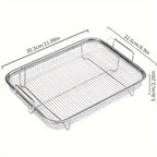 1pc Stainless Steel Fryer Basket – Oven Safe, Non-Stick Crisper Tray & Grill, Air Fryer & BBQ Essential, Durable & Easy Clean