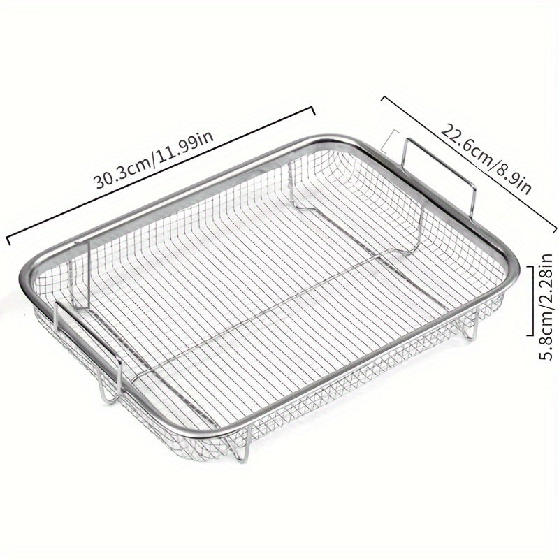 1pc Stainless Steel Fryer Basket – Oven Safe, Non-Stick Crisper Tray & Grill, Air Fryer & BBQ Essential, Durable & Easy Clean