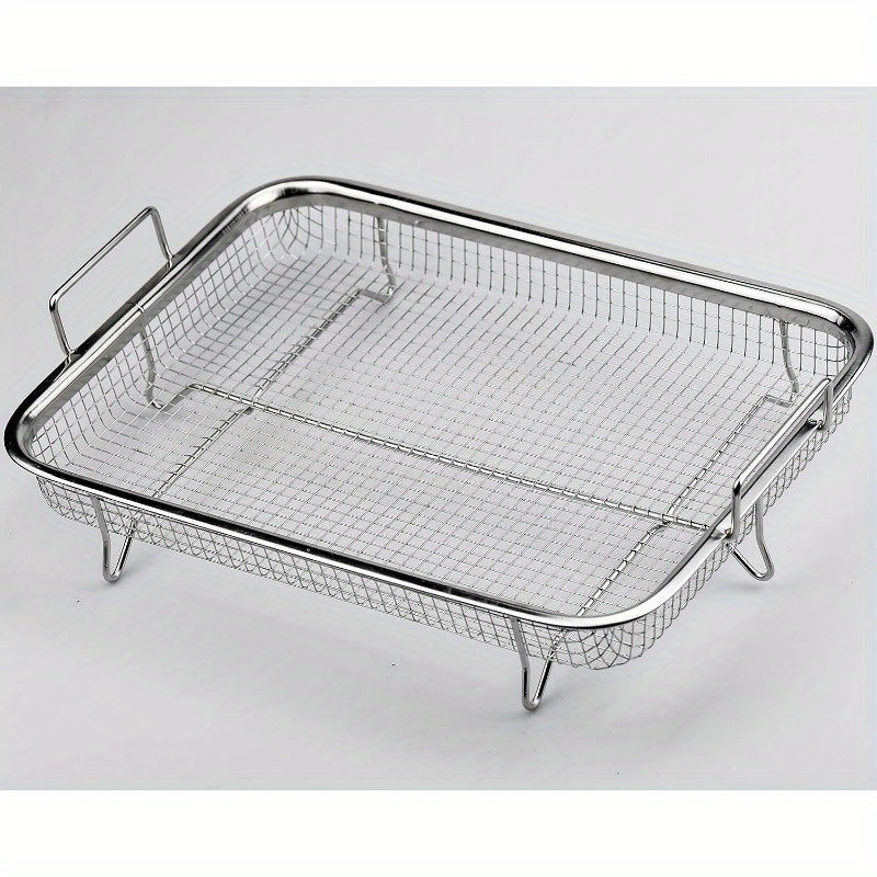 1pc Stainless Steel Fryer Basket – Oven Safe, Non-Stick Crisper Tray & Grill, Air Fryer & BBQ Essential, Durable & Easy Clean