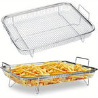 1pc Stainless Steel Fryer Basket – Oven Safe, Non-Stick Crisper Tray & Grill, Air Fryer & BBQ Essential, Durable & Easy Clean