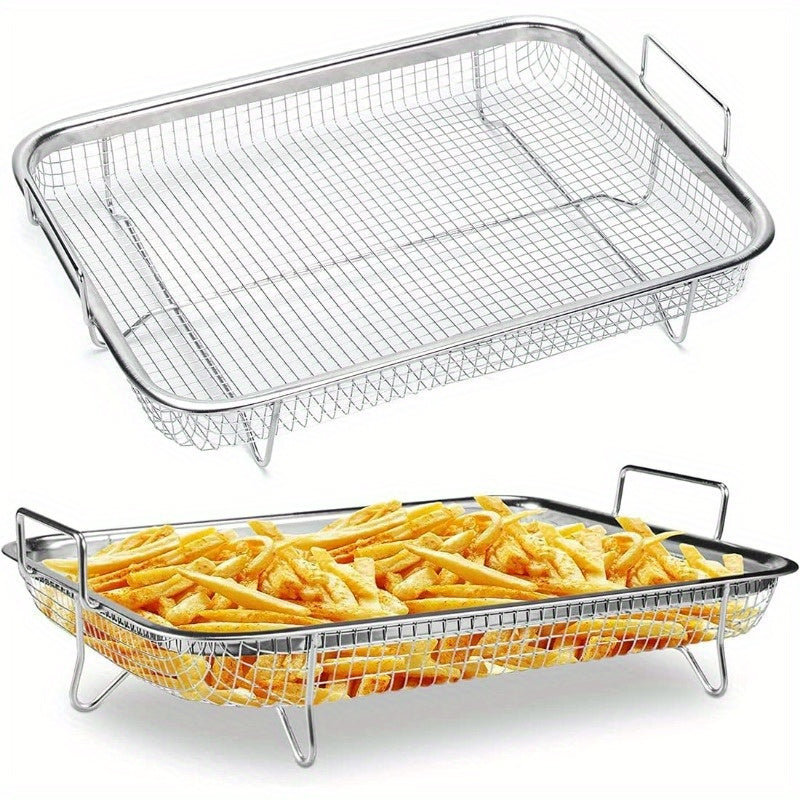 1pc Stainless Steel Fryer Basket – Oven Safe, Non-Stick Crisper Tray & Grill, Air Fryer & BBQ Essential, Durable & Easy Clean