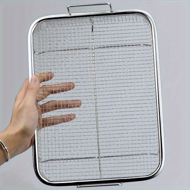1pc Stainless Steel Fryer Basket – Oven Safe, Non-Stick Crisper Tray & Grill, Air Fryer & BBQ Essential, Durable & Easy Clean