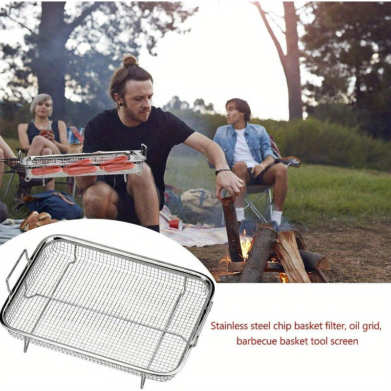 1pc Stainless Steel Fryer Basket – Oven Safe, Non-Stick Crisper Tray & Grill, Air Fryer & BBQ Essential, Durable & Easy Clean