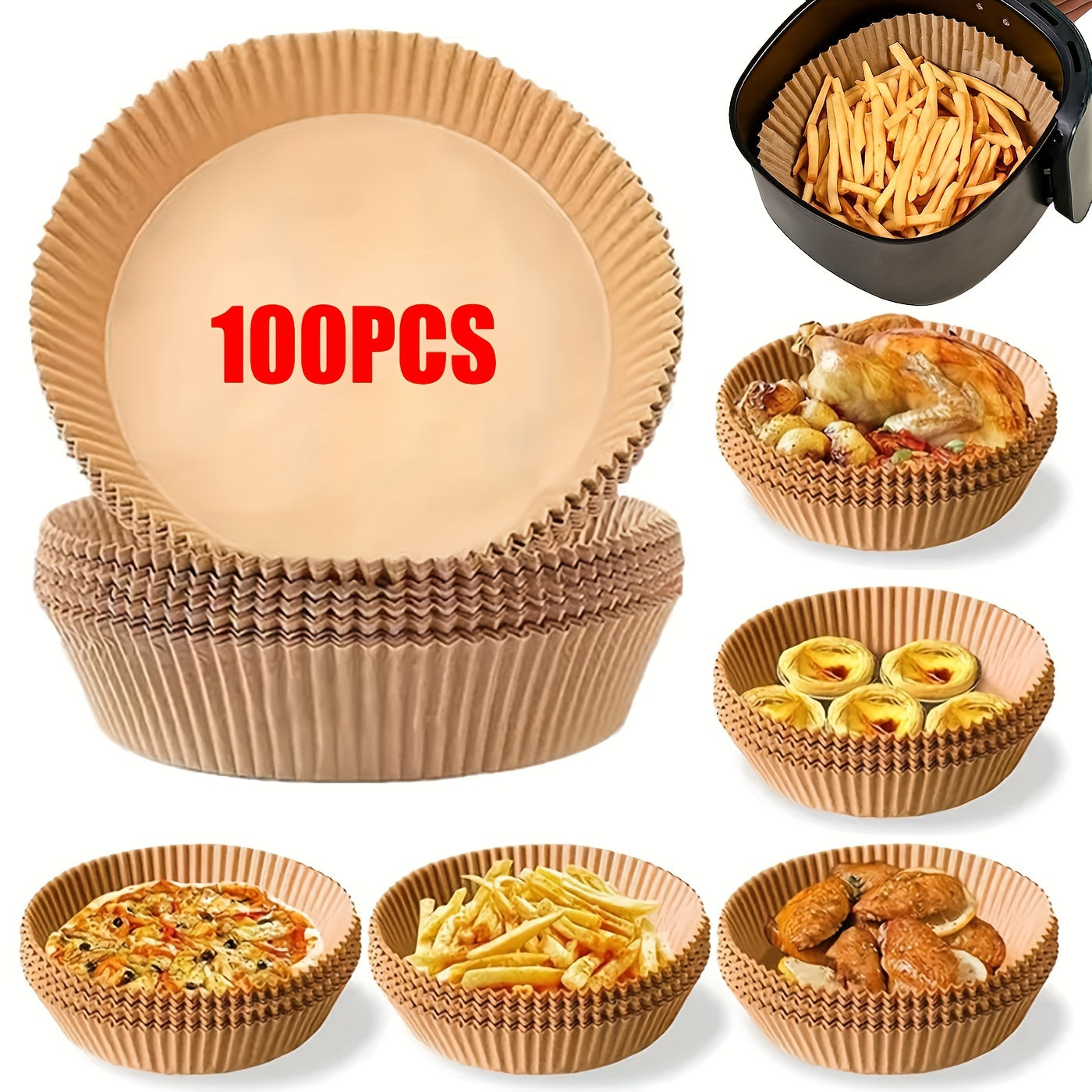 100/200pcs 6.3 Inch Non-Stick Round Air Fryer Disposable Liners – Baking Paper for Air Fryer, Kitchen Accessories