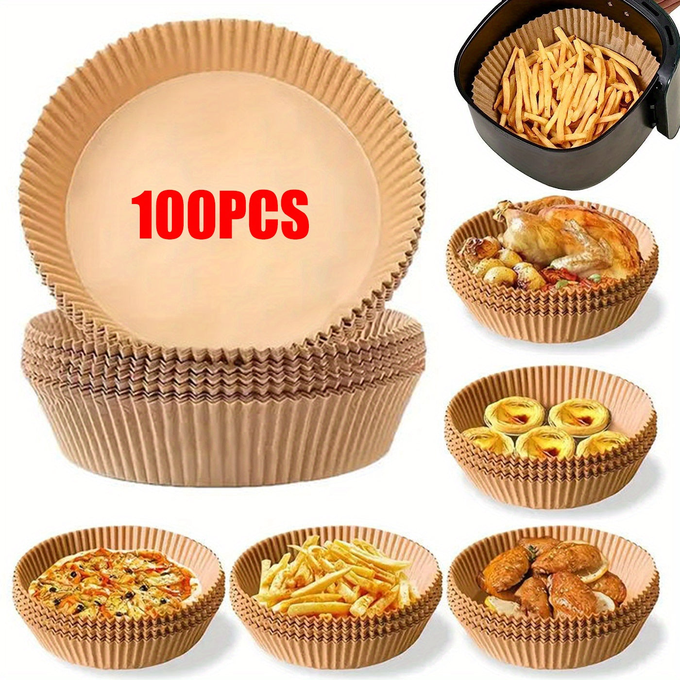 100/200pcs 6.3 Inch Non-Stick Round Air Fryer Disposable Liners – Baking Paper for Air Fryer, Kitchen Accessories