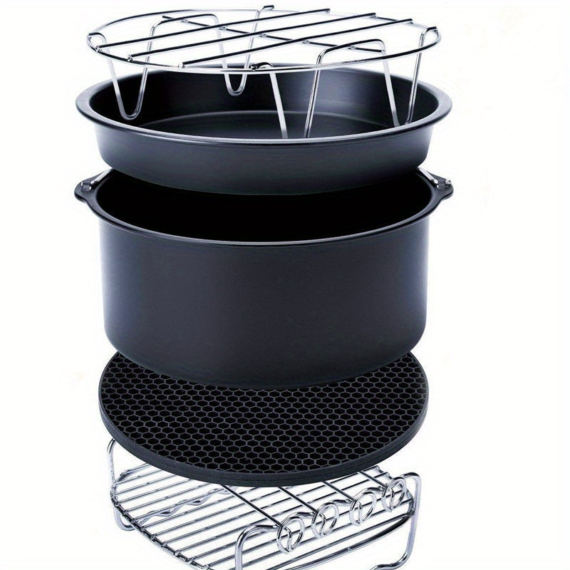 Air Fryer Accessories Set of 5 – Stainless Steel Baking Basket, Grill Rack & Pizza Pan for 3.5-5.8QT Air Fryers, 6/7 Inch Compatible Cookware