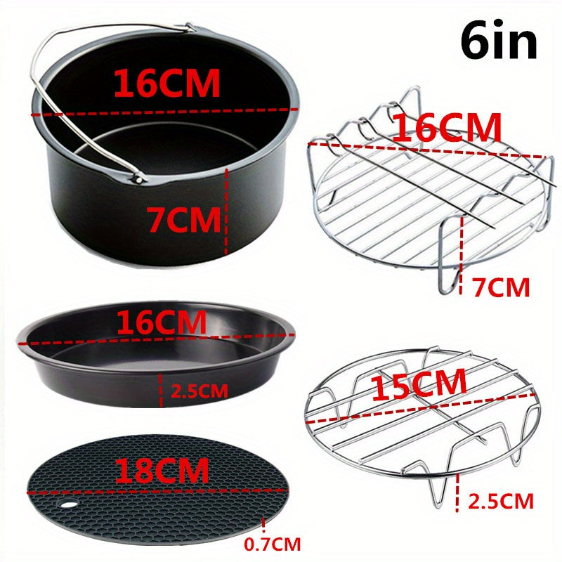 Air Fryer Accessories Set of 5 – Stainless Steel Baking Basket, Grill Rack & Pizza Pan for 3.5-5.8QT Air Fryers, 6/7 Inch Compatible Cookware