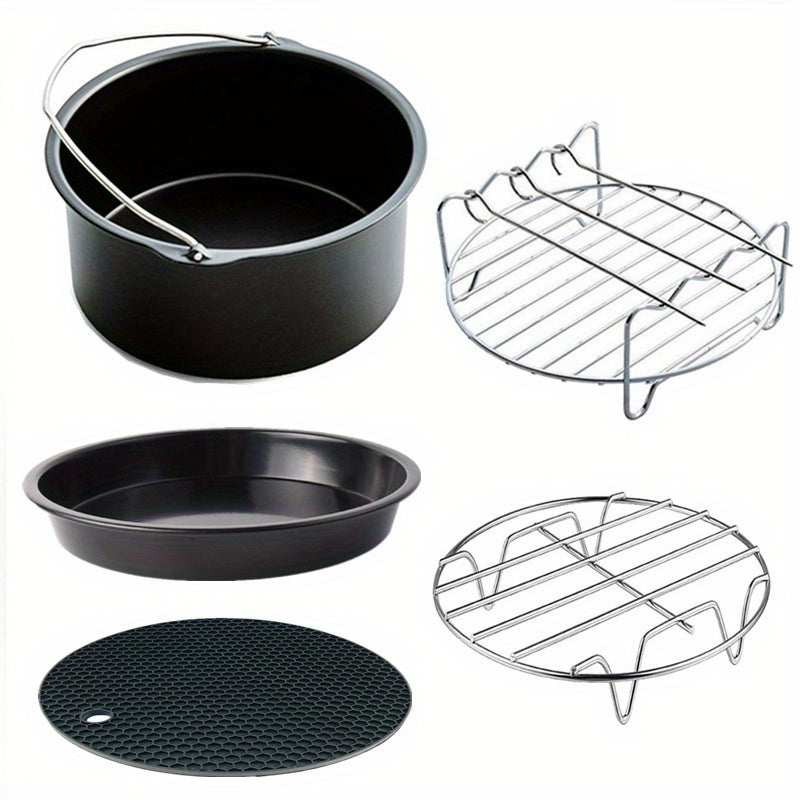 Air Fryer Accessories Set of 5 – Stainless Steel Baking Basket, Grill Rack & Pizza Pan for 3.5-5.8QT Air Fryers, 6/7 Inch Compatible Cookware