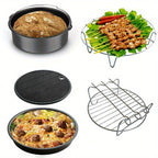 Air Fryer Accessories Set of 5 – Stainless Steel Baking Basket, Grill Rack & Pizza Pan for 3.5-5.8QT Air Fryers, 6/7 Inch Compatible Cookware