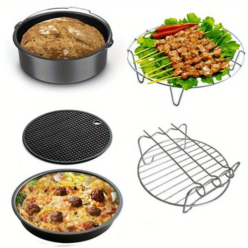 Air Fryer Accessories Set of 5 – Stainless Steel Baking Basket, Grill Rack & Pizza Pan for 3.5-5.8QT Air Fryers, 6/7 Inch Compatible Cookware