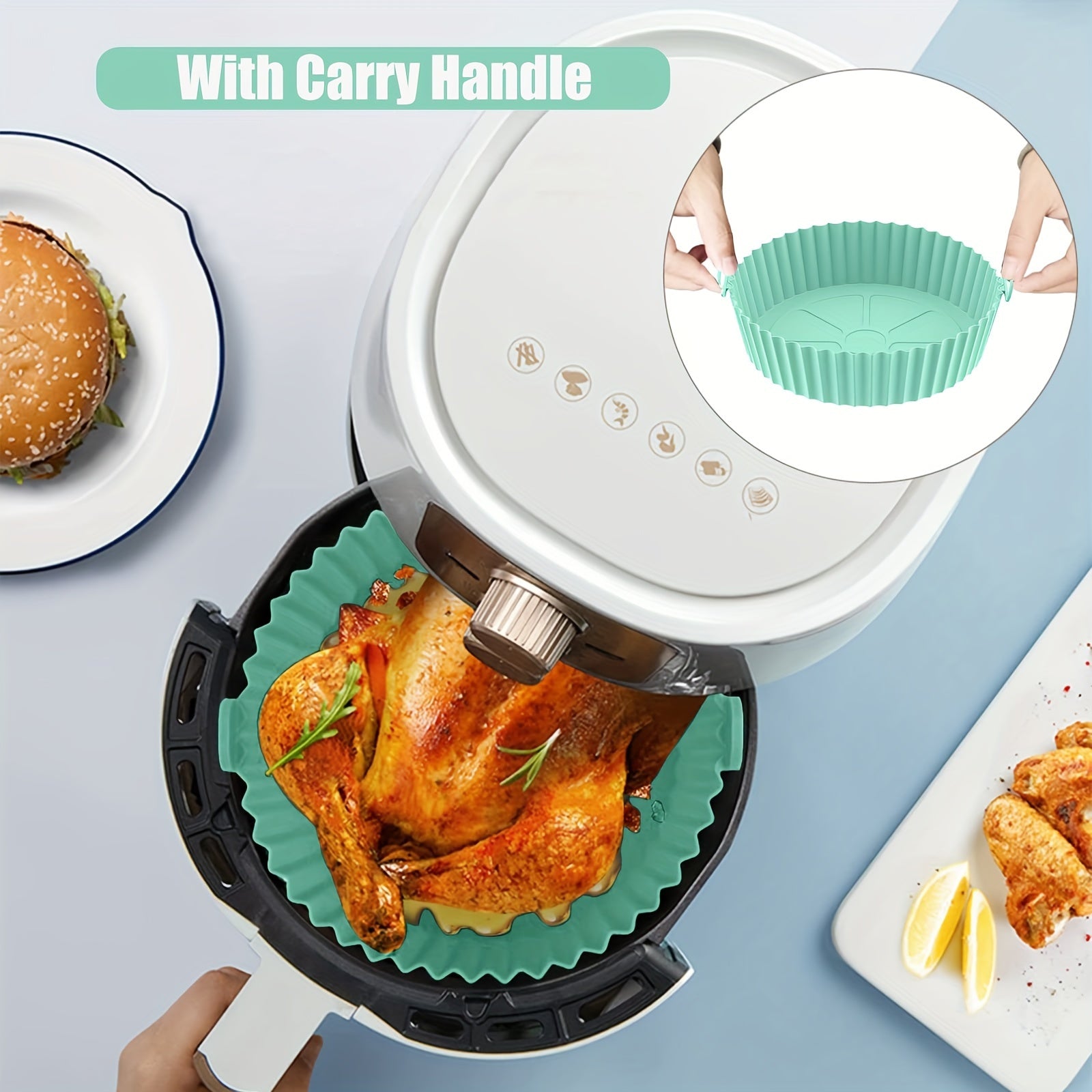 2 Packs Reusable Silicone Air Fryer Liners – Easy Clean, Dishwasher Safe, Non-Stick Cooking Accessories for Healthier Meals