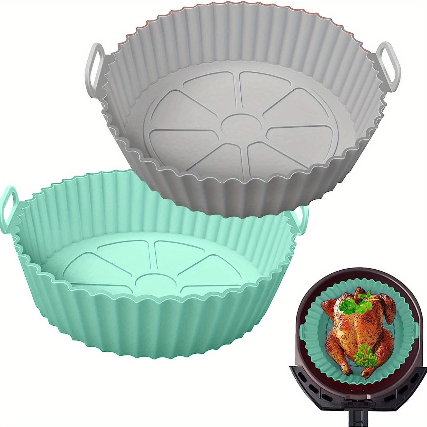 2 Packs Reusable Silicone Air Fryer Liners – Easy Clean, Dishwasher Safe, Non-Stick Cooking Accessories for Healthier Meals