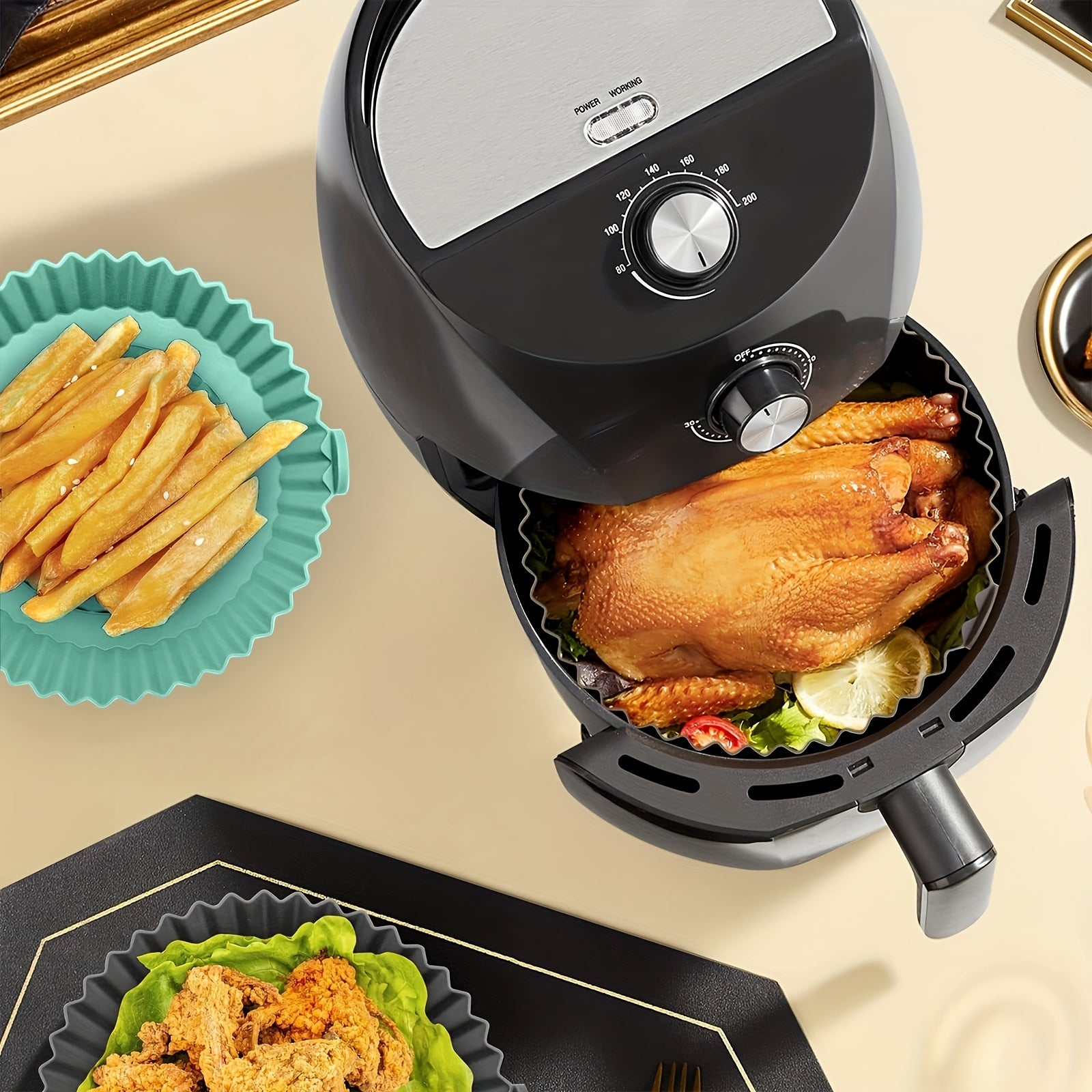 2 Packs Reusable Silicone Air Fryer Liners – Easy Clean, Dishwasher Safe, Non-Stick Cooking Accessories for Healthier Meals