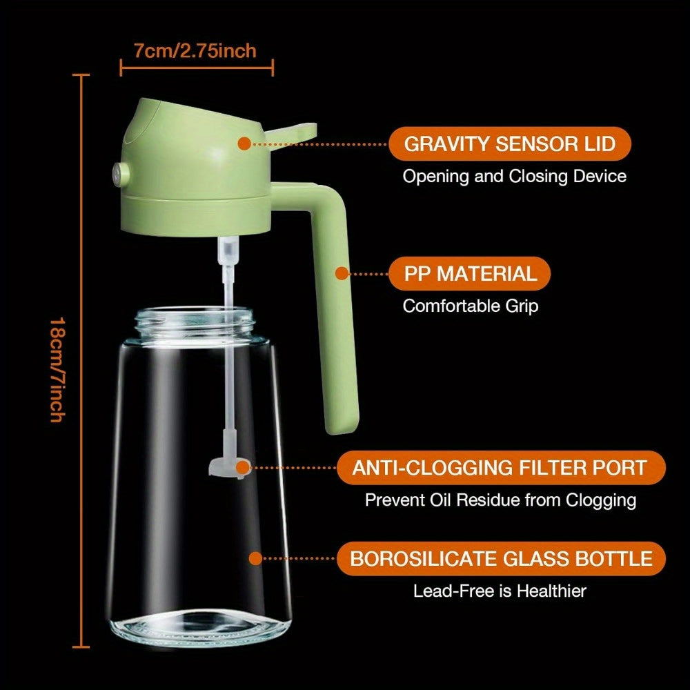 Olive Oil Dispenser Bottle 2-in-1 – 17oz/500ml Glass Oil Sprayer with Pourer, Food-Grade Mister for Air Fryer, Salad, Frying & BBQ (Green)