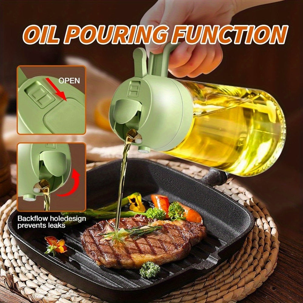 Olive Oil Dispenser Bottle 2-in-1 – 17oz/500ml Glass Oil Sprayer with Pourer, Food-Grade Mister for Air Fryer, Salad, Frying & BBQ (Green)