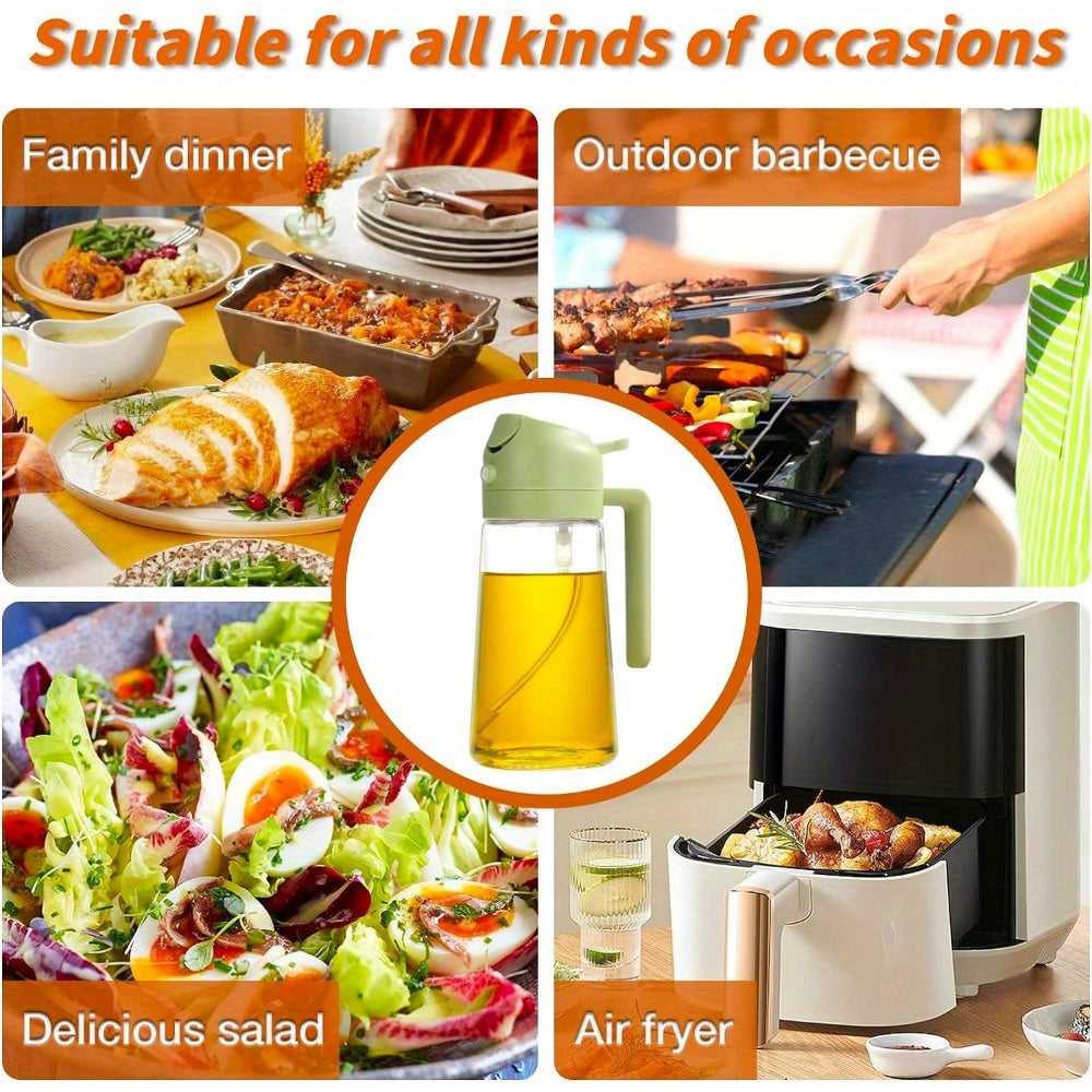 Olive Oil Dispenser Bottle 2-in-1 – 17oz/500ml Glass Oil Sprayer with Pourer, Food-Grade Mister for Air Fryer, Salad, Frying & BBQ (Green)
