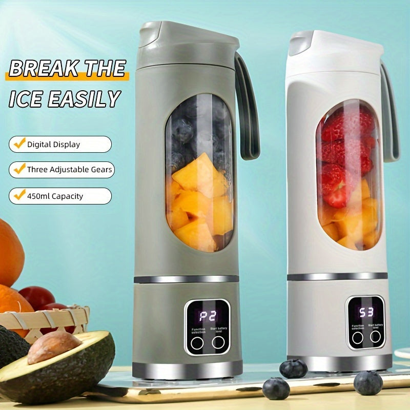Portable USB Rechargeable Mini Blender & Juicer – 3 Modes, Digital Display, 12-Blade, 15.22oz, Easy Clean, Travel-Friendly