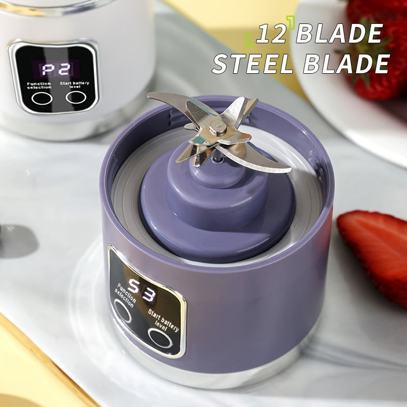 Portable USB Rechargeable Mini Blender & Juicer – 3 Modes, Digital Display, 12-Blade, 15.22oz, Easy Clean, Travel-Friendly