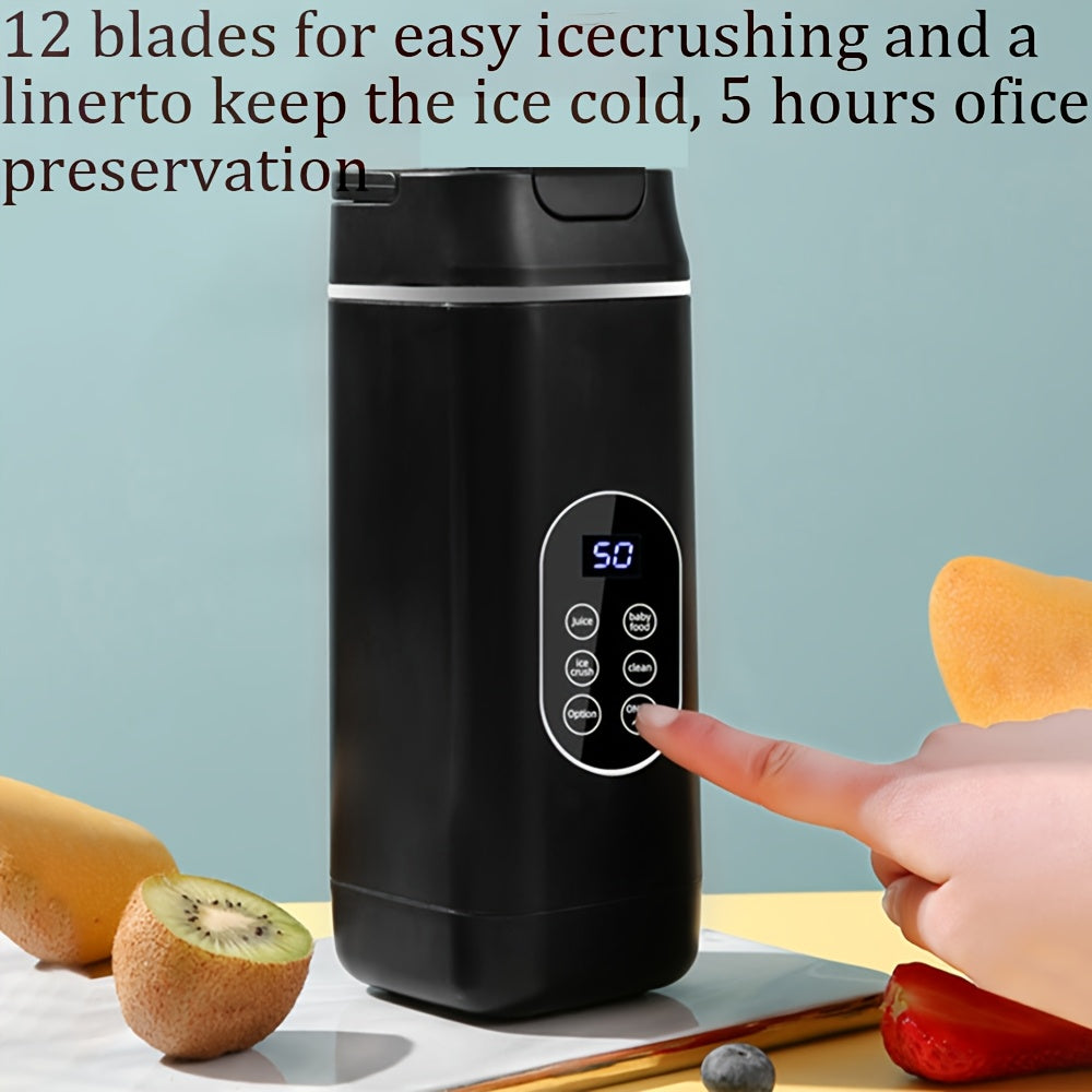 Portable USB Rechargeable Mini Blender & Juicer – 3 Modes, Digital Display, 12-Blade, 15.22oz, Easy Clean, Travel-Friendly