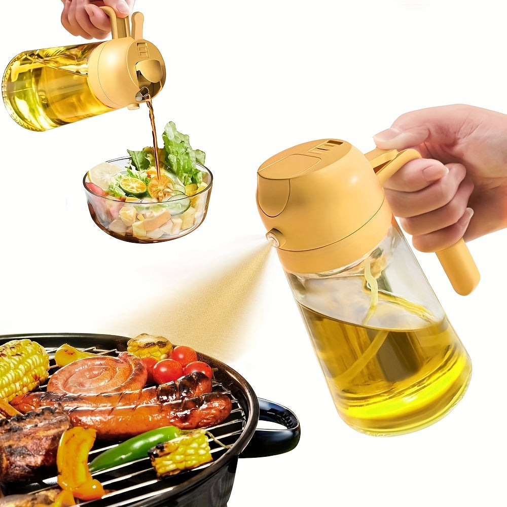 Olive Oil Dispenser Bottle 2-in-1 – 17oz/500ml Glass Oil Sprayer with Pourer, Food-Grade Mister for Air Fryer, Salad, Frying & BBQ (Green)