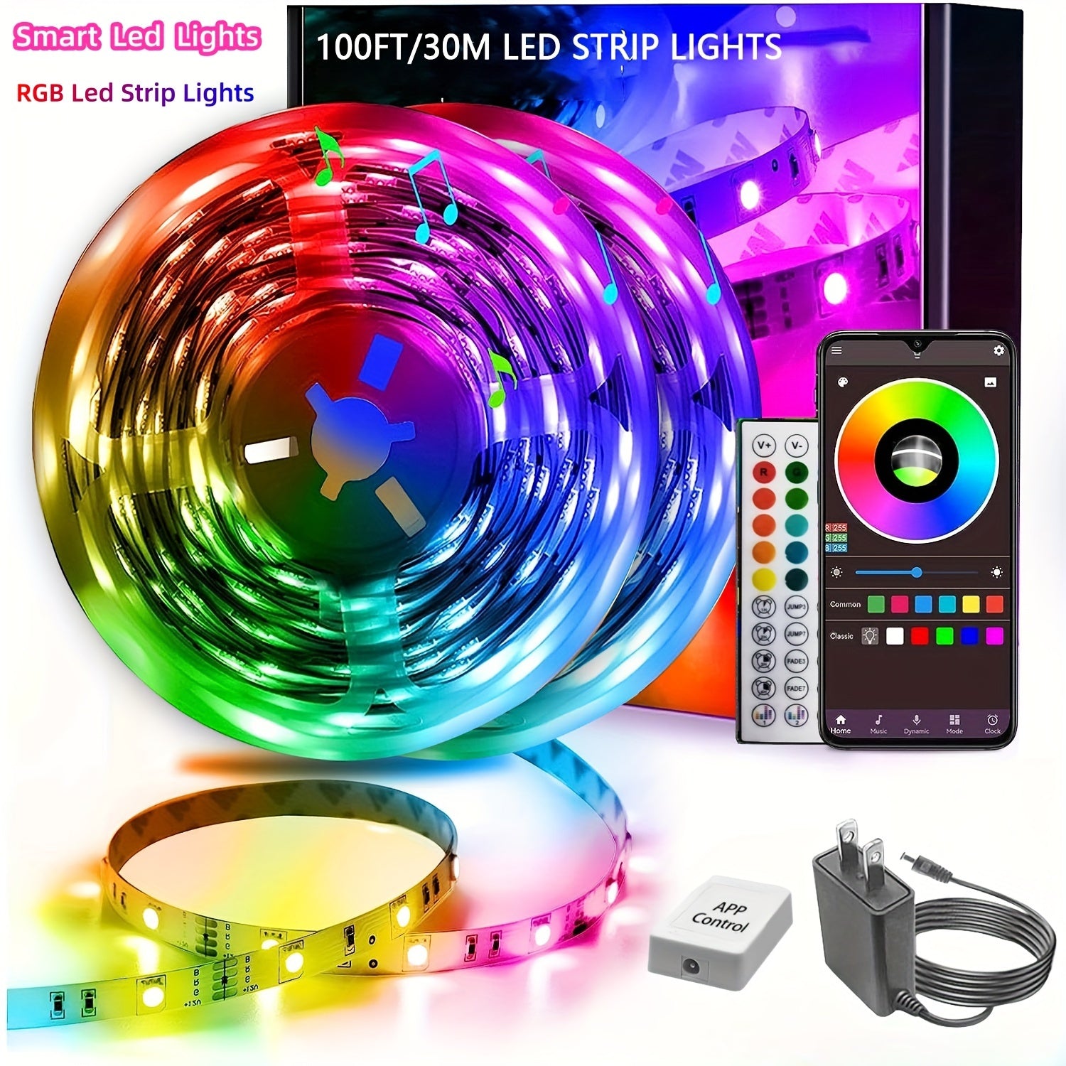 16.4/50/100ft RGB LED Strip Lights – Smart Rope Light with 44-Key Remote, Music Sync, Phone App Control, Color Changing LED Lights for Bedroom, Living Room & Party