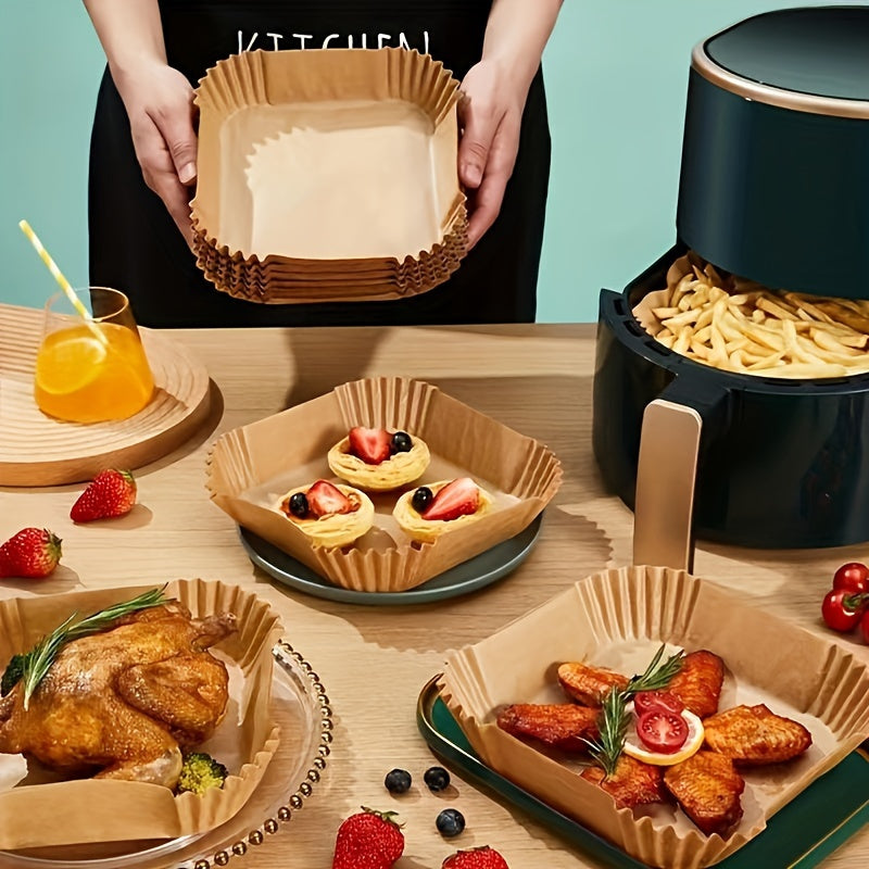 10/25/50/100/200pcs Non-Stick Square Air Fryer Liners – Paper Baking & Roasting Sheets for Easy Cleanup, Healthier Cooking, Home & Commercial Use