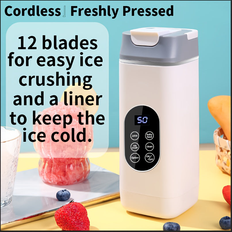 Portable USB Rechargeable Mini Blender & Juicer – 3 Modes, Digital Display, 12-Blade, 15.22oz, Easy Clean, Travel-Friendly