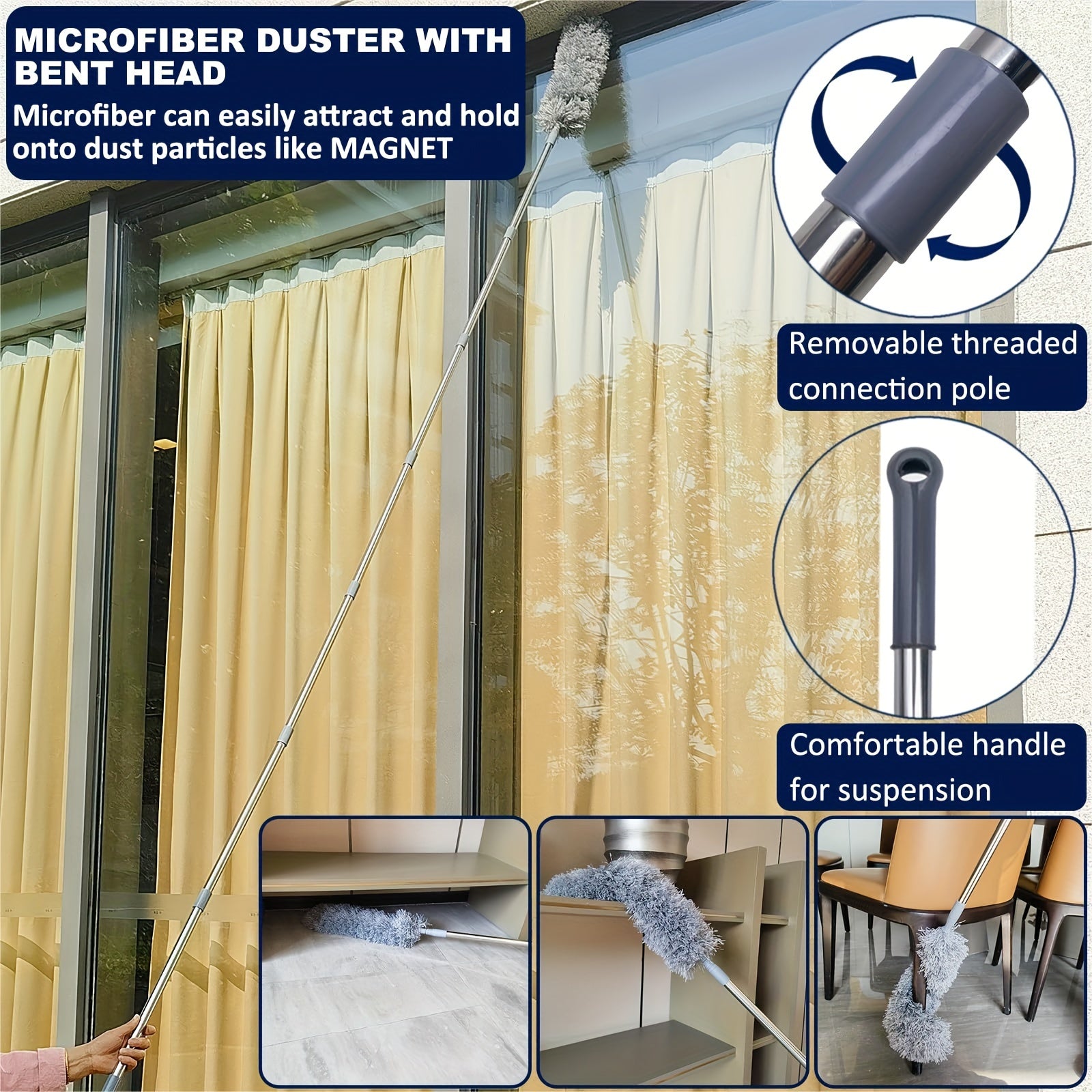 Window Cleaning Kit | Stainless Steel Squeegee, Scraper & Extendable Pole