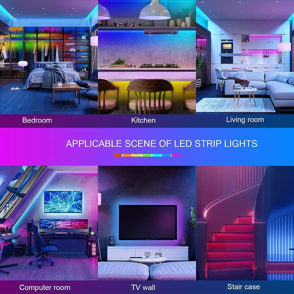16.4/50/100ft RGB LED Strip Lights – Smart Rope Light with 44-Key Remote, Music Sync, Phone App Control, Color Changing LED Lights for Bedroom, Living Room & Party