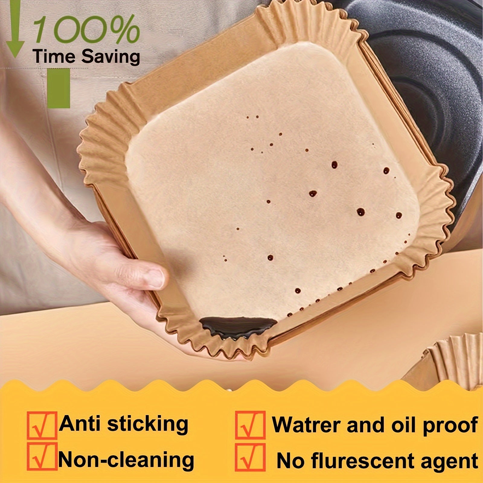 50pcs Square Wood Pulp Air Fryer Liners – Non-Stick, Waterproof & Oil-Proof Disposable Baking Tools for Basket, Tray & Oven Accessories