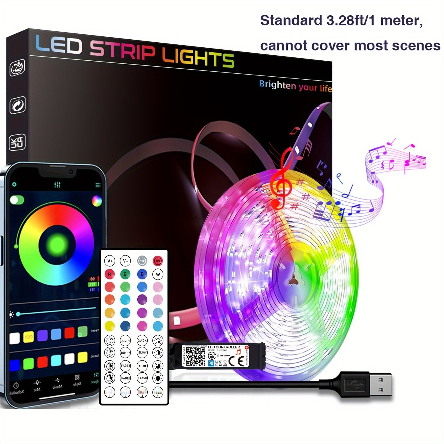 HBOWMDJIA Smart LED Strip Lights – 3–100ft