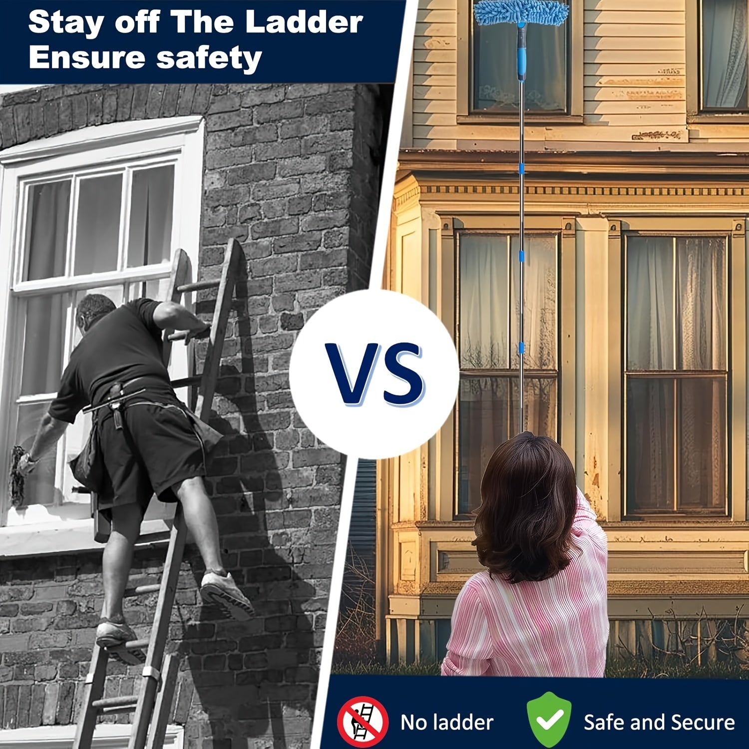 Window Cleaning Kit | Stainless Steel Squeegee, Scraper & Extendable Pole