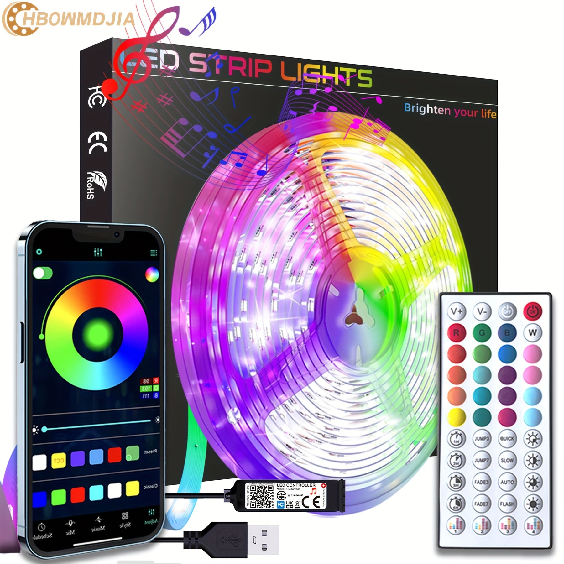 HBOWMDJIA Smart LED Strip Lights – 3–100ft