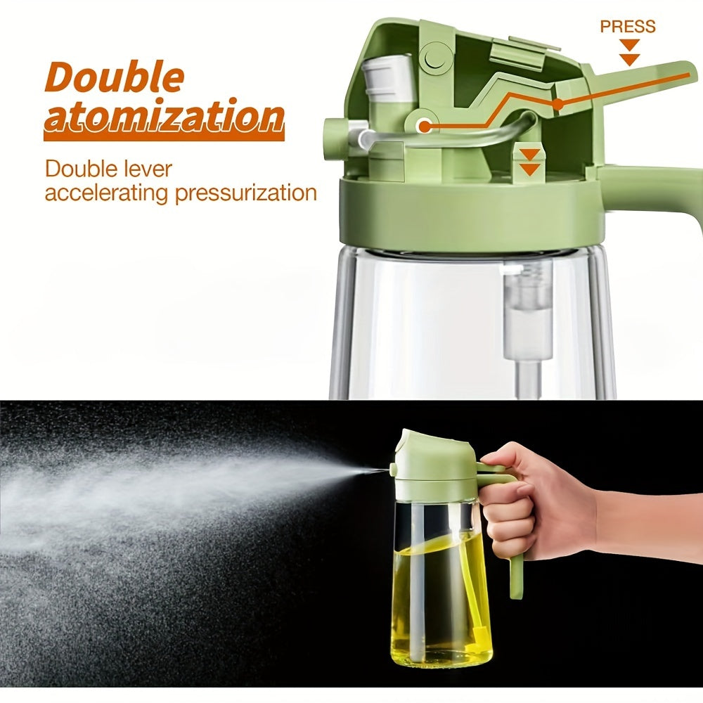 Olive Oil Dispenser Bottle 2-in-1 – 17oz/500ml Glass Oil Sprayer with Pourer, Food-Grade Mister for Air Fryer, Salad, Frying & BBQ (Green)