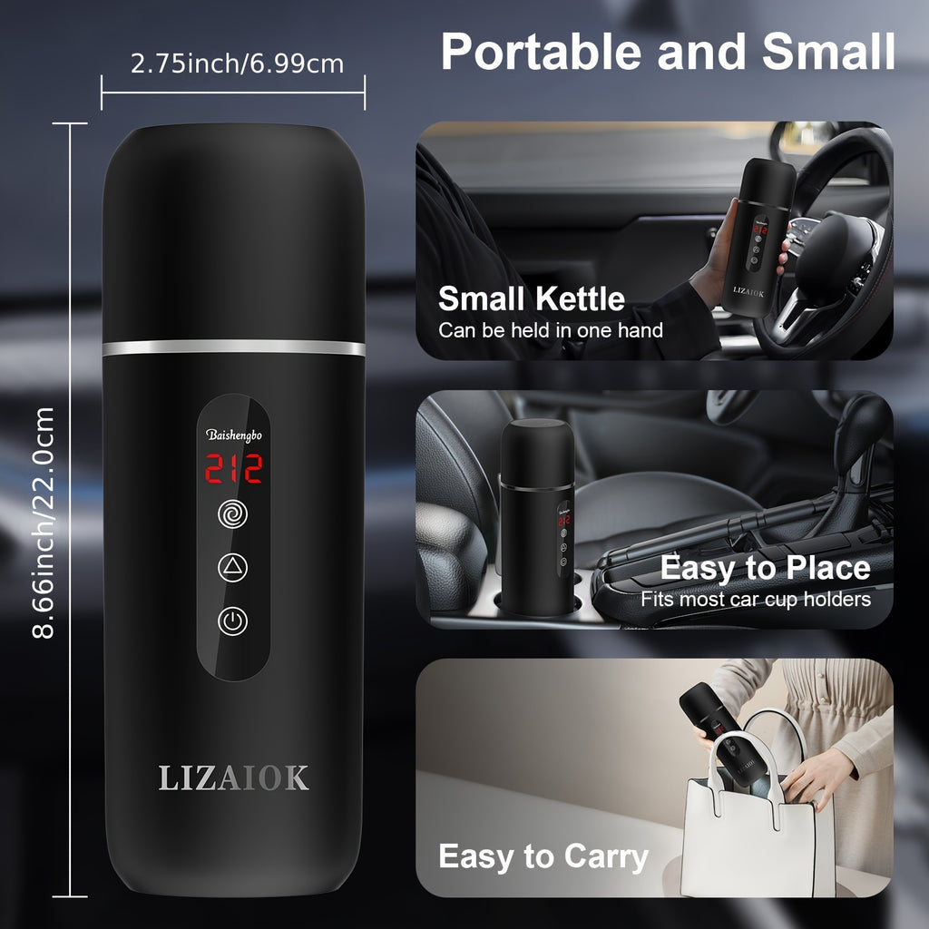 420ML Portable Travel Electric Kettle – Car Water Heater with Magnetic Induction, 304 Stainless Steel, Anti-Dry Burn, 12V/24V, Compact & Easy-to-Use