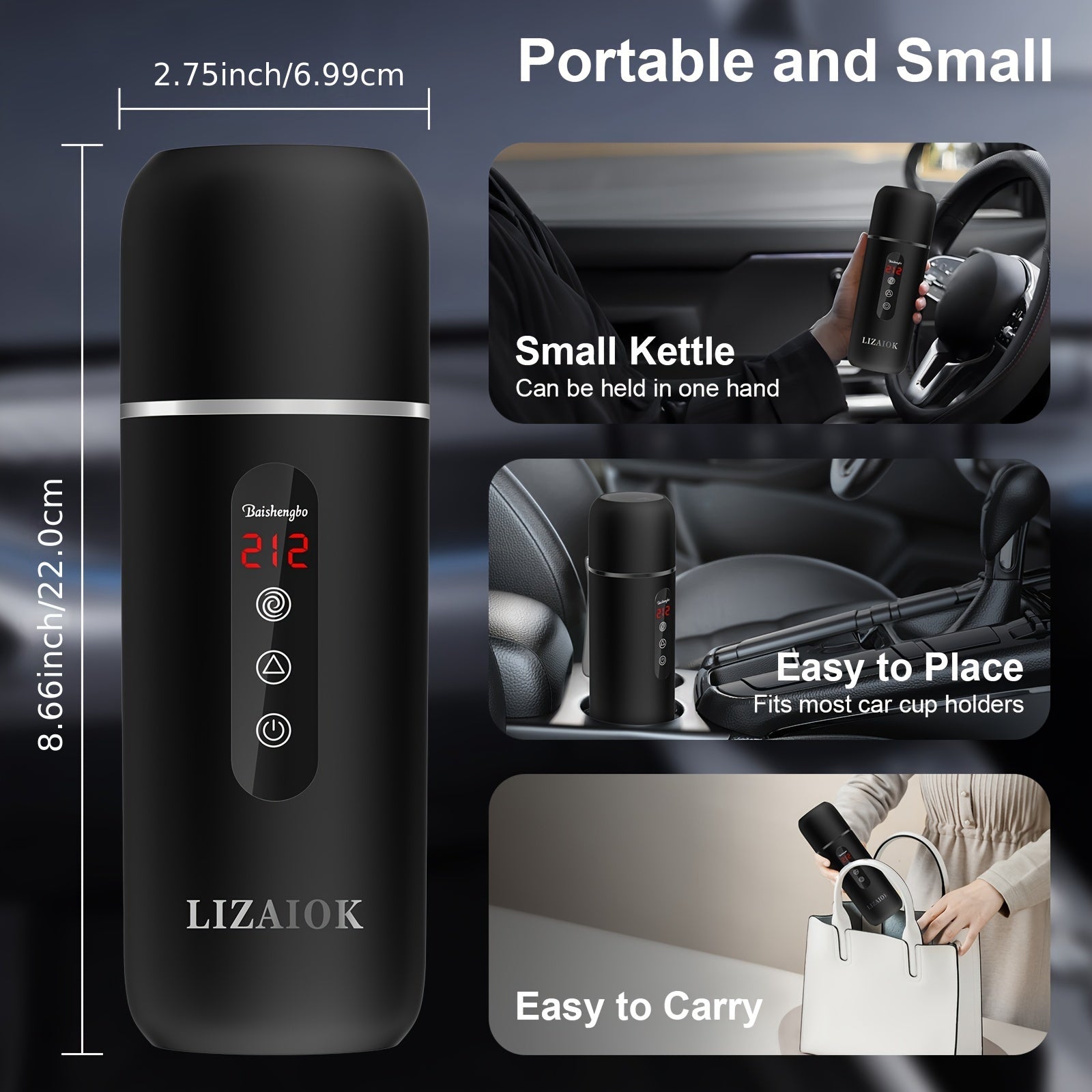 420ML Portable Travel Electric Kettle – Car Water Heater with Magnetic Induction, 304 Stainless Steel, Anti-Dry Burn, 12V/24V, Compact & Easy-to-Use