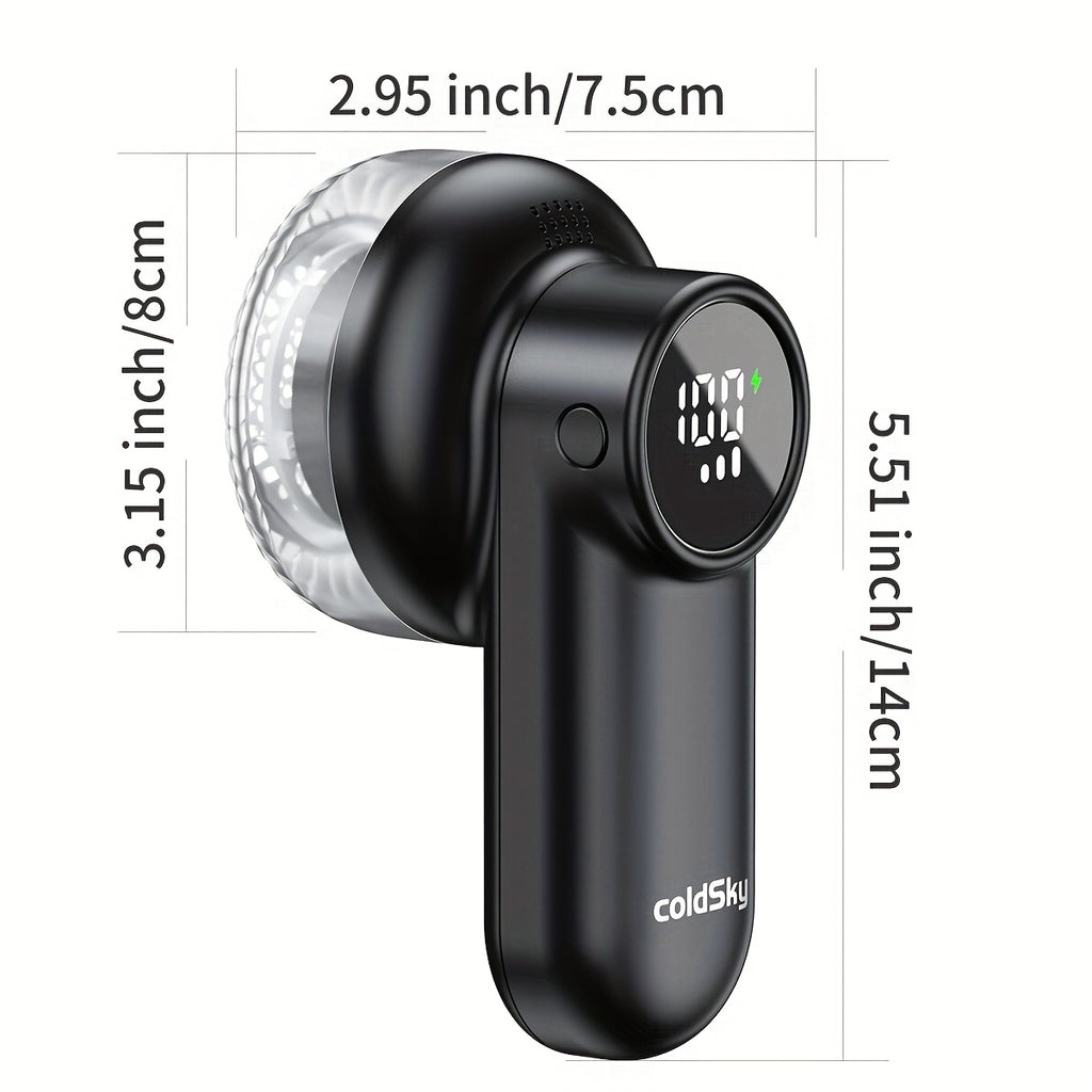 Cozy Clean ColdSky Rechargeable Fabric Shaver – Digital Display, 6-Leaf Blades, Safety Lock & 3-Speed Lint Remover for Clothes, Furniture & Blankets, USB Charging, Ergonomic Gripr
