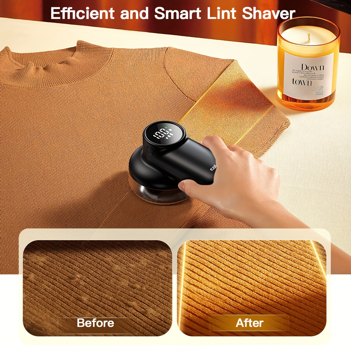Cozy Clean ColdSky Rechargeable Fabric Shaver – Digital Display, 6-Leaf Blades, Safety Lock & 3-Speed Lint Remover for Clothes, Furniture & Blankets, USB Charging, Ergonomic Gripr