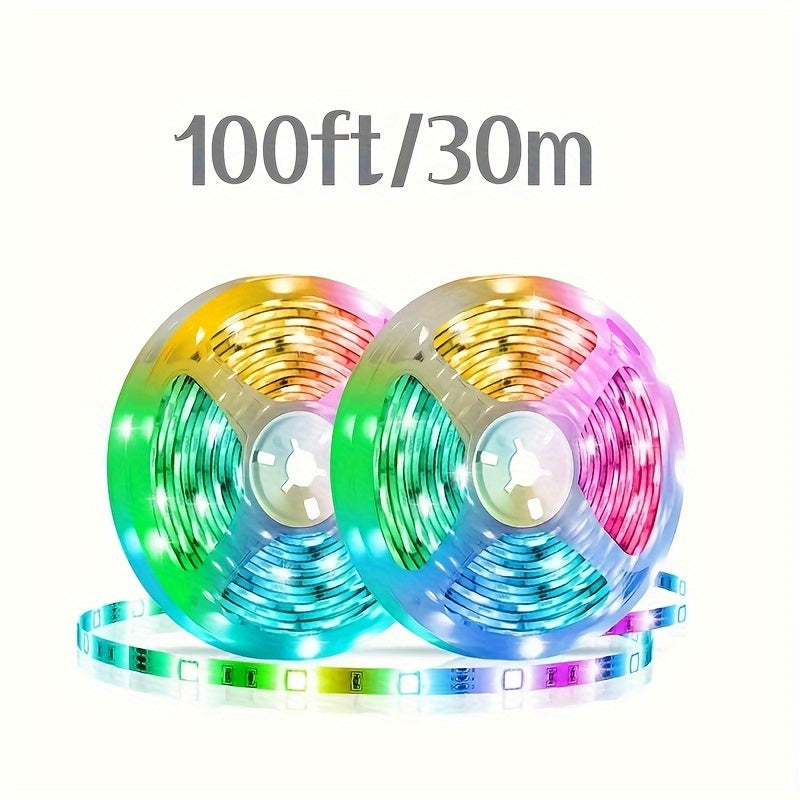 16.4/50/100ft RGB LED Strip Lights – Smart Rope Light with 44-Key Remote, Music Sync, Phone App Control, Color Changing LED Lights for Bedroom, Living Room & Party