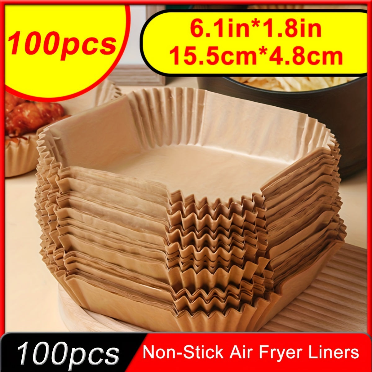 10/25/50/100/200pcs Non-Stick Square Air Fryer Liners – Paper Baking & Roasting Sheets for Easy Cleanup, Healthier Cooking, Home & Commercial Use