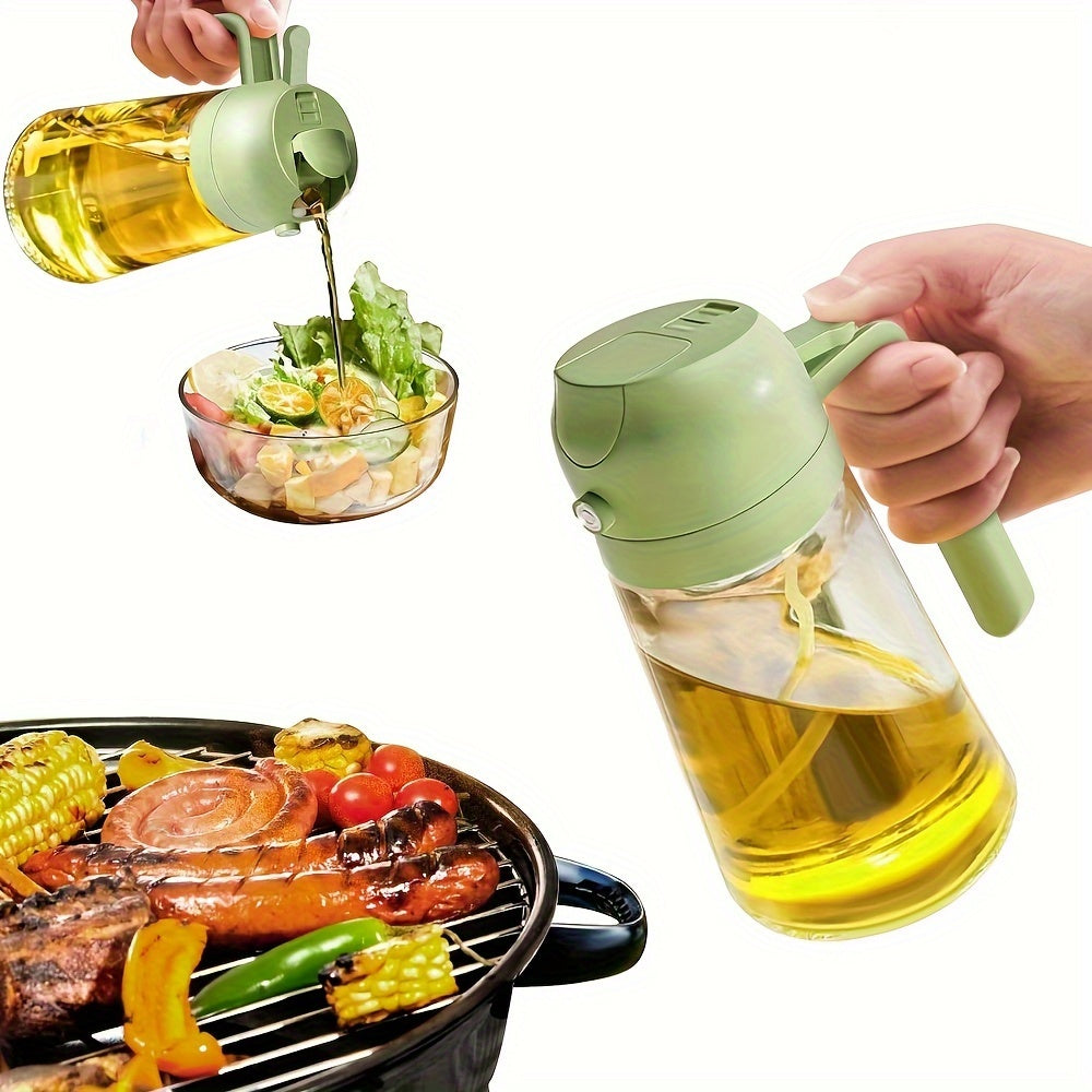 Olive Oil Dispenser Bottle 2-in-1 – 17oz/500ml Glass Oil Sprayer with Pourer, Food-Grade Mister for Air Fryer, Salad, Frying & BBQ (Green)