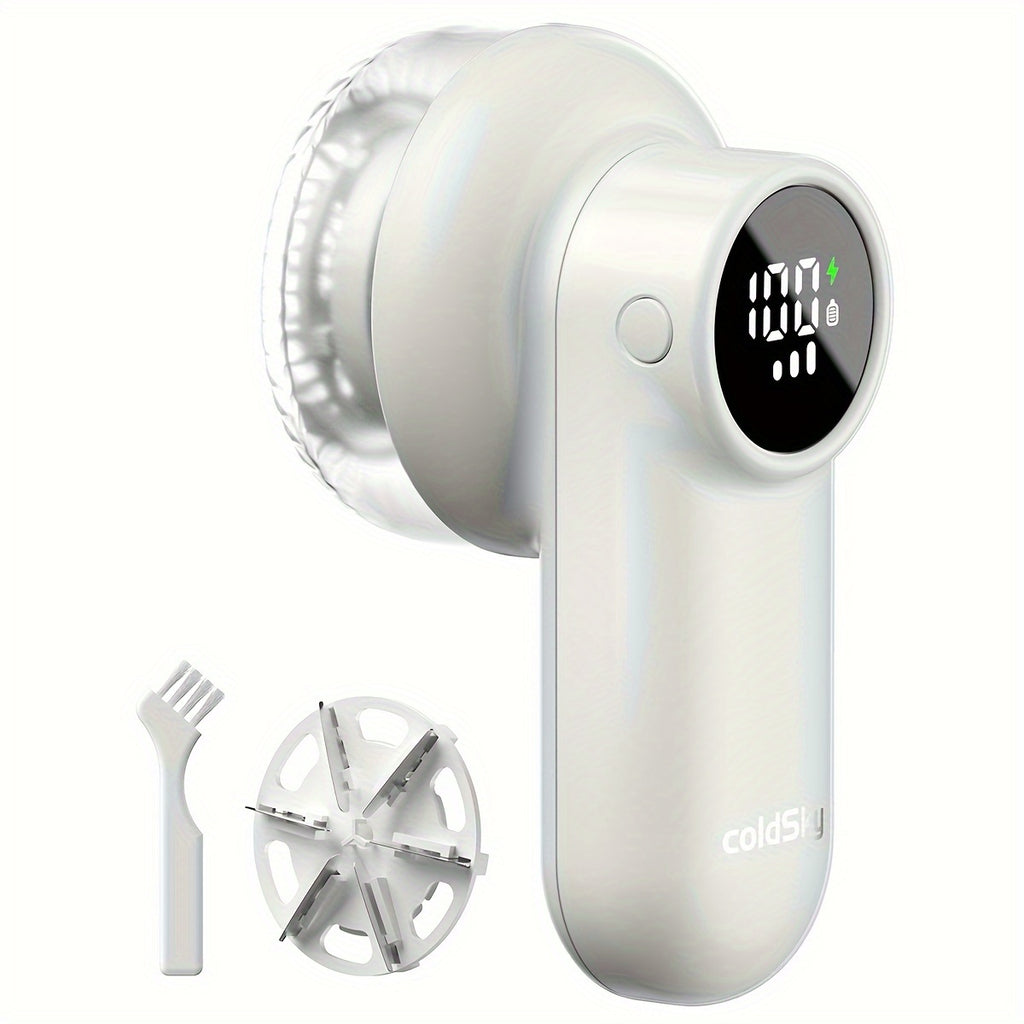 Cozy Clean ColdSky Rechargeable Fabric Shaver – Digital Display, 6-Leaf Blades, Safety Lock & 3-Speed Lint Remover for Clothes, Furniture & Blankets, USB Charging, Ergonomic Gripr
